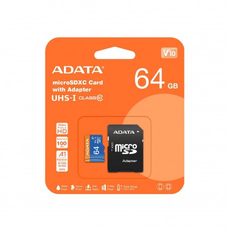 ADATA 64GB UHS-I CL10 A1 V10 Référence: AUSDX64GUICL10A1-RA1