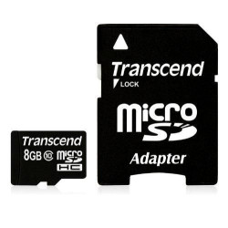 Transcend MicroSD Card SDHC 8GB + Adapte Reference: TS8GUSDHC10