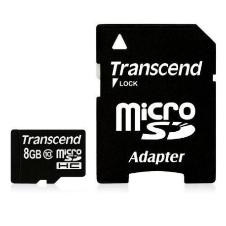Transcend MicroSD Card SDHC 8GB + Adapte Reference: TS8GUSDHC10